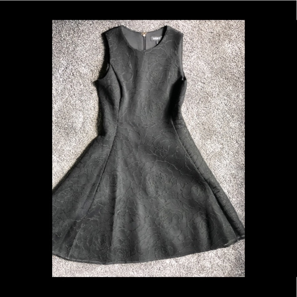 DKNY Lace Overlay Fit & Flare Dress
